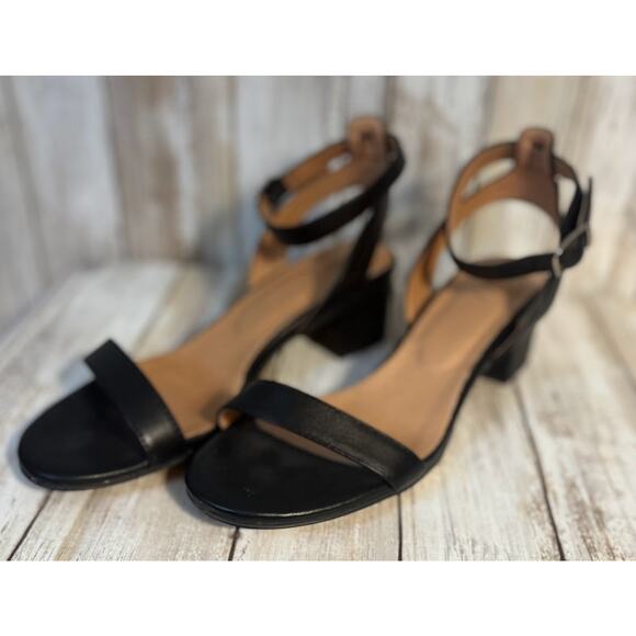 J. Jill Black Leather Ariane Open Toe Block Heel Sandals Size 8 - Picture 1 of 9